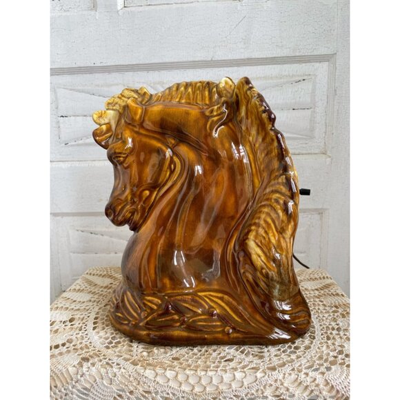 Vintage MCM Horse head TV Lamp/Planter Vase Brown Pottery  Works - Picture 11 of 16